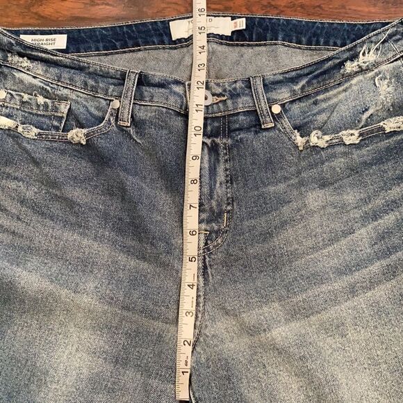 Torrid High-Rise Straight Distressed Ripped Denim Raw Hem Jeans Contemporary - Picture 6 of 14